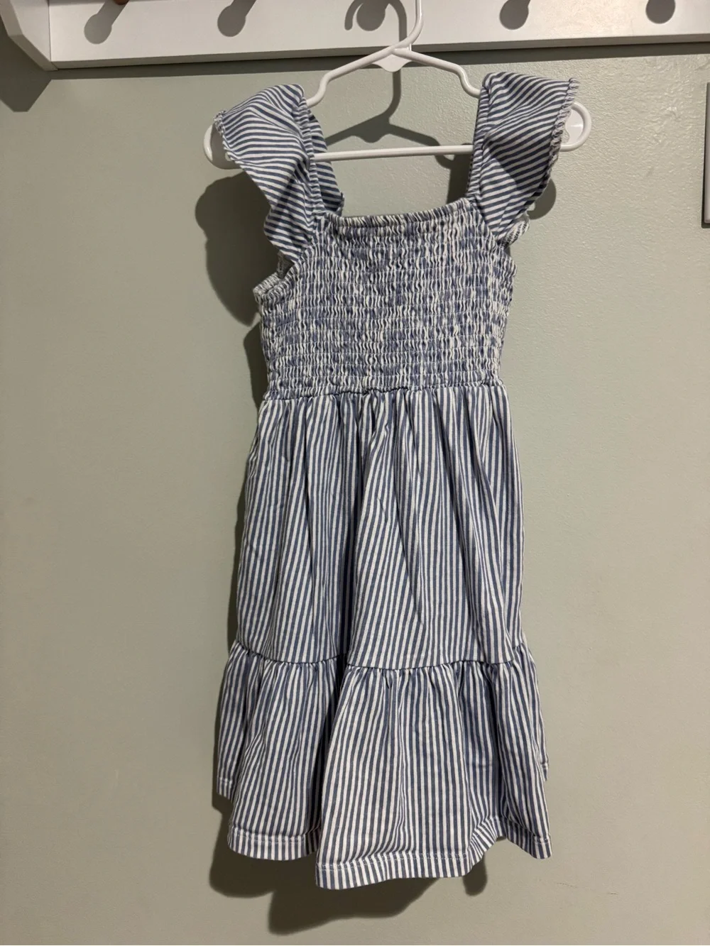 Girls size 6/7-Blue and White Striped Smocked Sundress